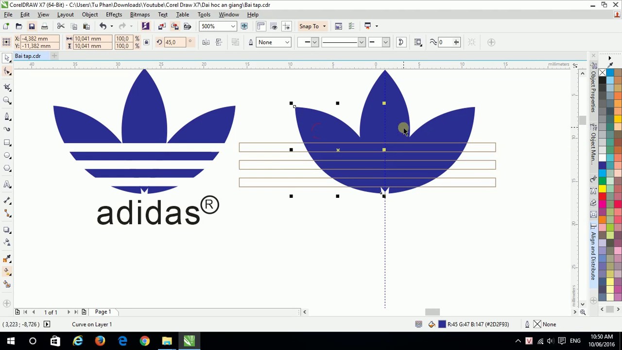 Tự Học Corel - 31/40 Bài Tập Vẽ Logo Adidas (Exercise) - Youtube