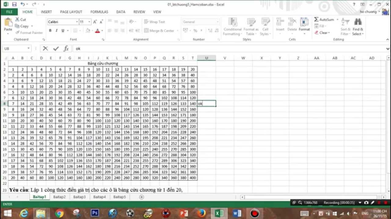 Hướng Dẫn Tạo Bảng Cửu Chương Bằng Excel - Youtube