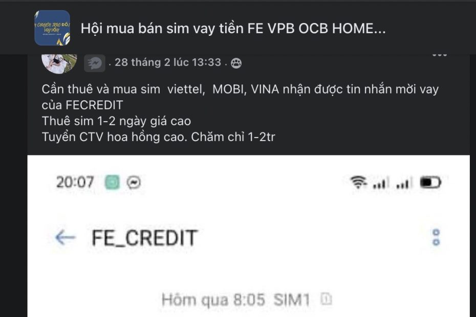 Dịch Vụ Thuê Sim Vay Fe Credit Giá 4 Triệu Đồng Tràn Lan Trên Facebook
