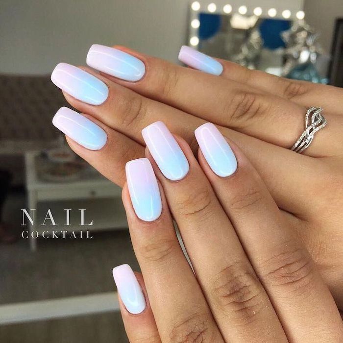 Pink-Blue-Ombre-Nails-Cute-Nail-Ideas-Medium-Length-Squoval-Nails-Ombre- Nails | Glitter Gel Nails, Ombre Nail Designs, Ombre Nails