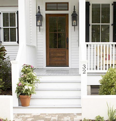 20 Beautiful Farmhouse Stained Wood Doors | House Exterior, Porch Design, White  House Black Shutters