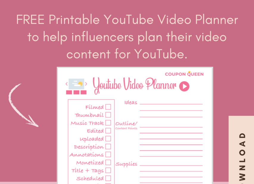 Free Printable Youtube Video Planner | Planner Youtube, Instagram Planner,  Planner