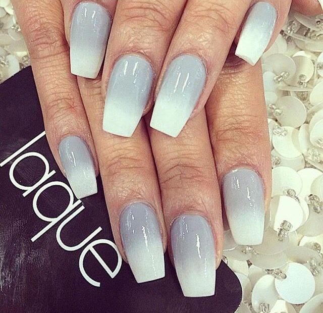 Grey And White Ombre | Squoval Nails, Ombre Acrylic Nails, Ombre Nails