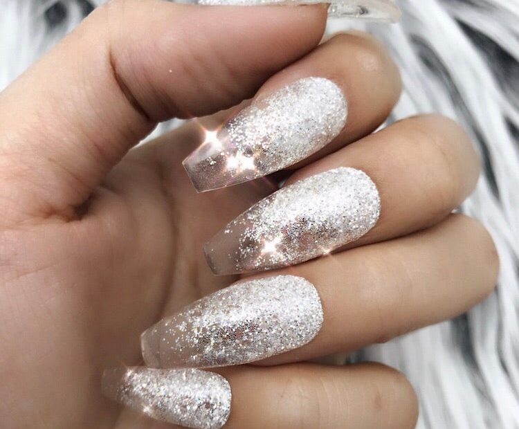 Clear Ombre Nails | Silver Glitter Press On Nails