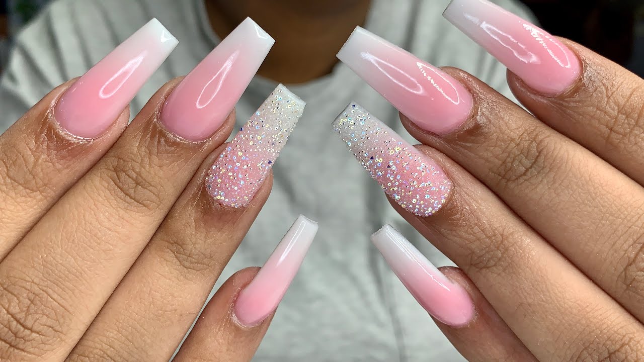 Acrylic Ombre Pink And White | Nails Tutorial | - Youtube
